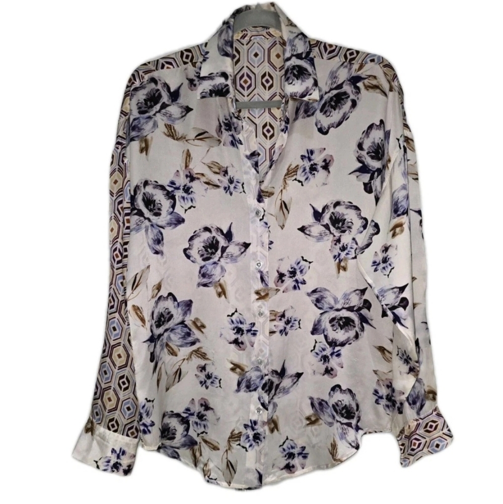 Silvia Tcherassi Womens Silk Floral-Print Blouse Long Sleeves Sz Medium